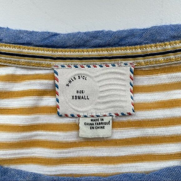 Anthropologie Postmark Striped Yellow 3/4 Blouse, Blue Paisley Front‎ sz XS - Picture 6 of 10